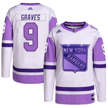 Authentic Adidas Men's Adam Graves New York Rangers Hockey Fights Cancer Primegreen Jersey - White/Purple