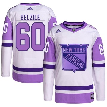 Authentic Adidas Men's Alex Belzile New York Rangers Hockey Fights Cancer Primegreen Jersey - White/Purple