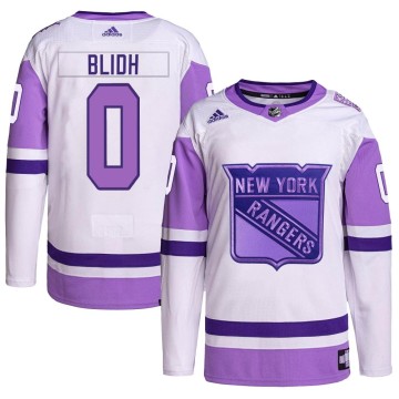 Authentic Adidas Men's Anton Blidh New York Rangers Hockey Fights Cancer Primegreen Jersey - White/Purple