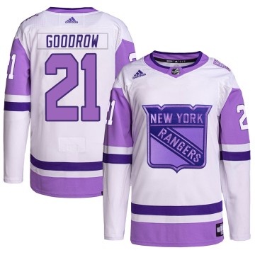 Authentic Adidas Men's Barclay Goodrow New York Rangers Hockey Fights Cancer Primegreen Jersey - White/Purple