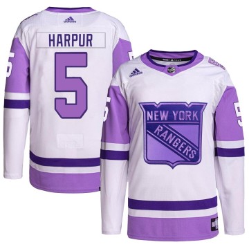 Authentic Adidas Men's Ben Harpur New York Rangers Hockey Fights Cancer Primegreen Jersey - White/Purple