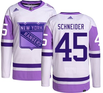 Authentic Adidas Men's Braden Schneider New York Rangers Hockey Fights Cancer Jersey -