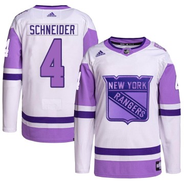 Authentic Adidas Men's Braden Schneider New York Rangers Hockey Fights Cancer Primegreen Jersey - White/Purple