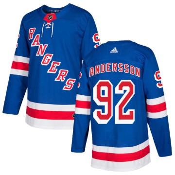 Authentic Adidas Men's Calle Andersson New York Rangers Home Jersey - Royal Blue