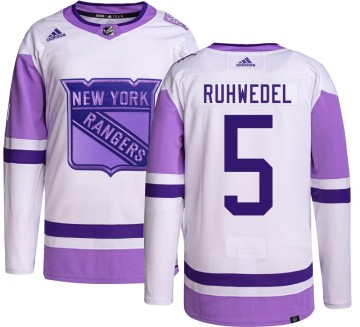 Authentic Adidas Men's Chad Ruhwedel New York Rangers Hockey Fights Cancer Jersey -