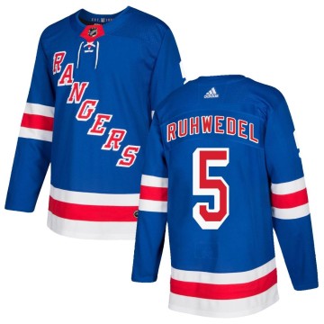 Authentic Adidas Men's Chad Ruhwedel New York Rangers Home Jersey - Royal Blue