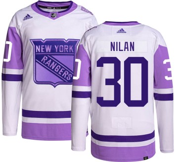 Authentic Adidas Men's Chris Nilan New York Rangers Hockey Fights Cancer Jersey -