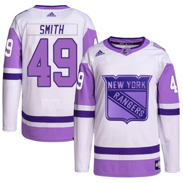 Authentic Adidas Men's C.J. Smith New York Rangers Hockey Fights Cancer Primegreen Jersey - White/Purple