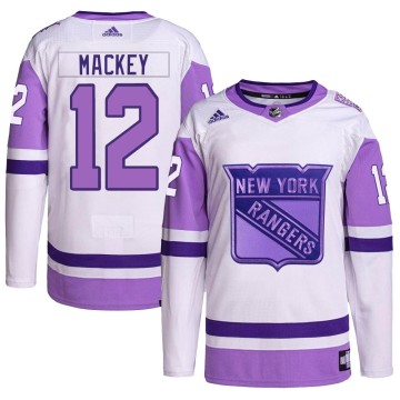 Authentic Adidas Men's Connor Mackey New York Rangers Hockey Fights Cancer Primegreen Jersey - White/Purple