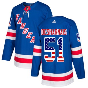 Authentic Adidas Men's David Desharnais New York Rangers USA Flag Fashion Jersey - Royal Blue