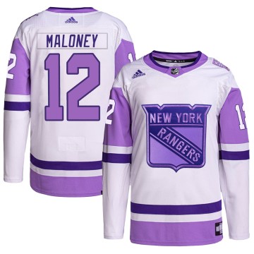 Authentic Adidas Men's Don Maloney New York Rangers Hockey Fights Cancer Primegreen Jersey - White/Purple