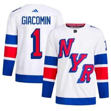 Authentic Adidas Men's Eddie Giacomin New York Rangers 2024 Stadium Series Primegreen Jersey - White