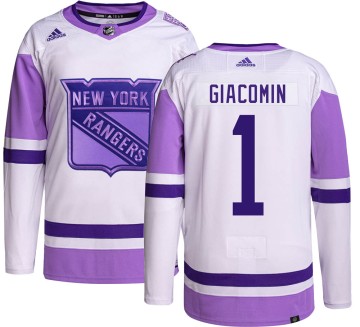 Authentic Adidas Men's Eddie Giacomin New York Rangers Hockey Fights Cancer Jersey -