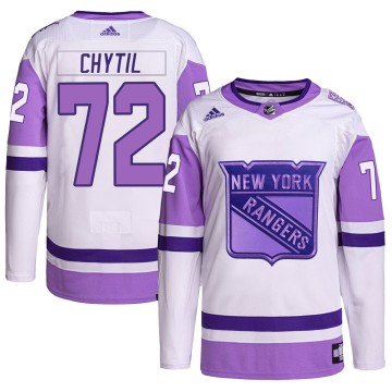 Authentic Adidas Men's Filip Chytil New York Rangers Hockey Fights Cancer Primegreen Jersey - White/Purple