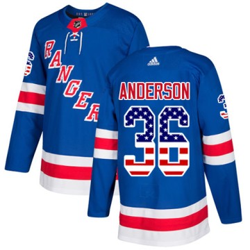 Authentic Adidas Men's Glenn Anderson New York Rangers USA Flag Fashion Jersey - Royal Blue