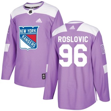 Authentic Adidas Men's Jack Roslovic New York Rangers Fights Cancer Practice Jersey - Purple