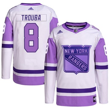 Authentic Adidas Men's Jacob Trouba New York Rangers Hockey Fights Cancer Primegreen Jersey - White/Purple