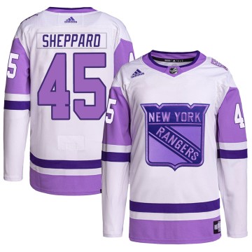 Authentic Adidas Men's James Sheppard New York Rangers Hockey Fights Cancer Primegreen Jersey - White/Purple