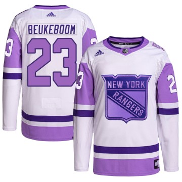 Authentic Adidas Men's Jeff Beukeboom New York Rangers Hockey Fights Cancer Primegreen Jersey - White/Purple