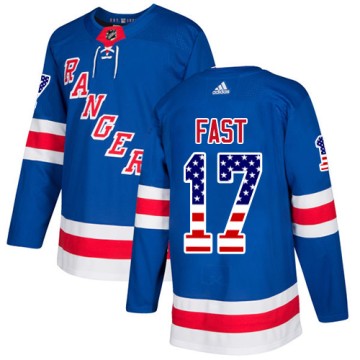 Authentic Adidas Men's Jesper Fast New York Rangers USA Flag Fashion Jersey - Royal Blue