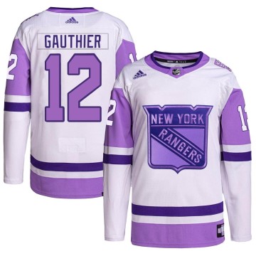 Authentic Adidas Men's Julien Gauthier New York Rangers Hockey Fights Cancer Primegreen Jersey - White/Purple