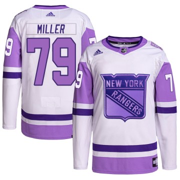 Authentic Adidas Men's K'Andre Miller New York Rangers Hockey Fights Cancer Primegreen Jersey - White/Purple