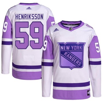 Authentic Adidas Men's Karl Henriksson New York Rangers Hockey Fights Cancer Primegreen Jersey - White/Purple