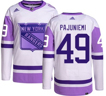 Authentic Adidas Men's Lauri Pajuniemi New York Rangers Hockey Fights Cancer Jersey -