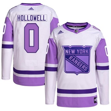 Authentic Adidas Men's Mac Hollowell New York Rangers Hockey Fights Cancer Primegreen Jersey - White/Purple
