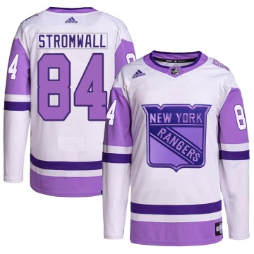 Authentic Adidas Men's Malte Stromwall New York Rangers Hockey Fights Cancer Primegreen Jersey - White/Purple