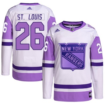 Authentic Adidas Men's Martin St. Louis New York Rangers Hockey Fights Cancer Primegreen Jersey - White/Purple
