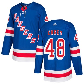 Authentic Adidas Men's Matt Carey New York Rangers Home Jersey - Royal Blue