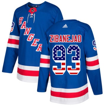 Authentic Adidas Men's Mika Zibanejad New York Rangers USA Flag Fashion Jersey - Royal Blue
