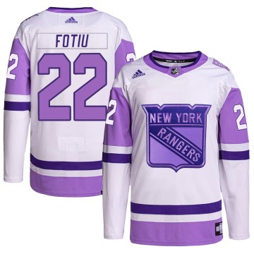 Authentic Adidas Men's Nick Fotiu New York Rangers Hockey Fights Cancer Primegreen Jersey - White/Purple