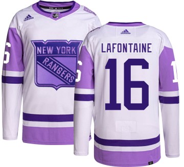 Authentic Adidas Men's Pat Lafontaine New York Rangers Hockey Fights Cancer Jersey -