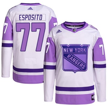 Authentic Adidas Men's Phil Esposito New York Rangers Hockey Fights Cancer Primegreen Jersey - White/Purple