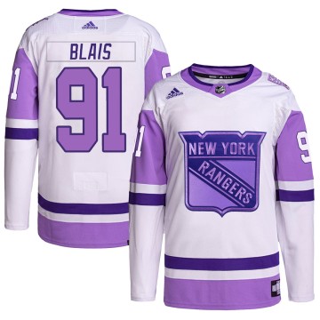 Authentic Adidas Men's Sammy Blais New York Rangers Hockey Fights Cancer Primegreen Jersey - White/Purple
