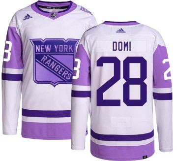 Authentic Adidas Men's Tie Domi New York Rangers Hockey Fights Cancer Jersey -