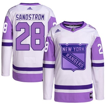 Authentic Adidas Men's Tomas Sandstrom New York Rangers Hockey Fights Cancer Primegreen Jersey - White/Purple