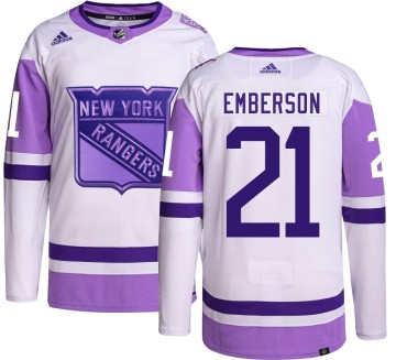 Authentic Adidas Men's Ty Emberson New York Rangers Hockey Fights Cancer Jersey -