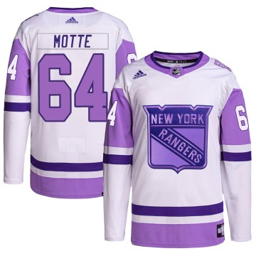Authentic Adidas Men's Tyler Motte New York Rangers Hockey Fights Cancer Primegreen Jersey - White/Purple