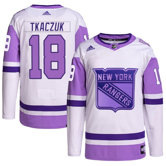 Authentic Adidas Men's Walt Tkaczuk New York Rangers Hockey Fights Cancer Primegreen Jersey - White/Purple