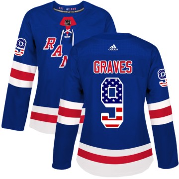 Authentic Adidas Women's Adam Graves New York Rangers USA Flag Fashion Jersey - Royal Blue
