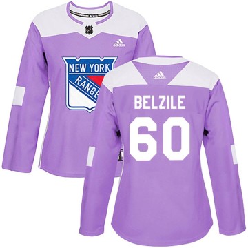 Authentic Adidas Women's Alex Belzile New York Rangers Fights Cancer Practice Jersey - Purple