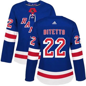 Authentic Adidas Women's Anthony Bitetto New York Rangers Home Jersey - Royal Blue