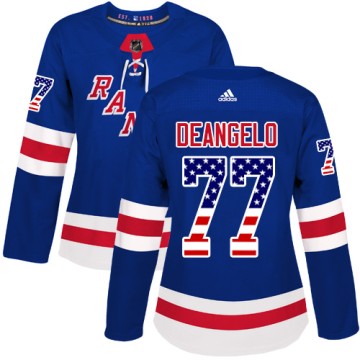 Authentic Adidas Women's Anthony DeAngelo New York Rangers USA Flag Fashion Jersey - Royal Blue