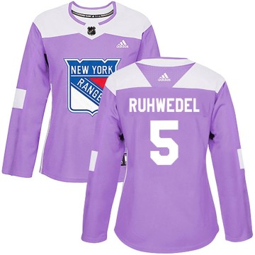Authentic Adidas Women's Chad Ruhwedel New York Rangers Fights Cancer Practice Jersey - Purple