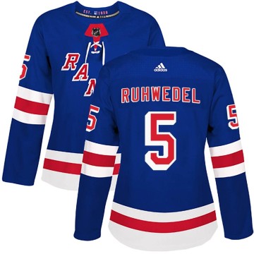Authentic Adidas Women's Chad Ruhwedel New York Rangers Home Jersey - Royal Blue