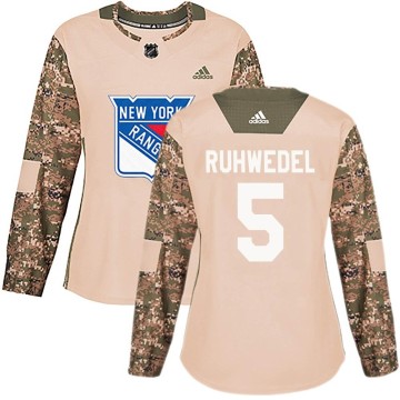 Authentic Adidas Women's Chad Ruhwedel New York Rangers Veterans Day Practice Jersey - Camo