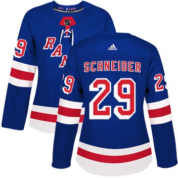 Authentic Adidas Women's Cole Schneider New York Rangers Home Jersey - Royal Blue